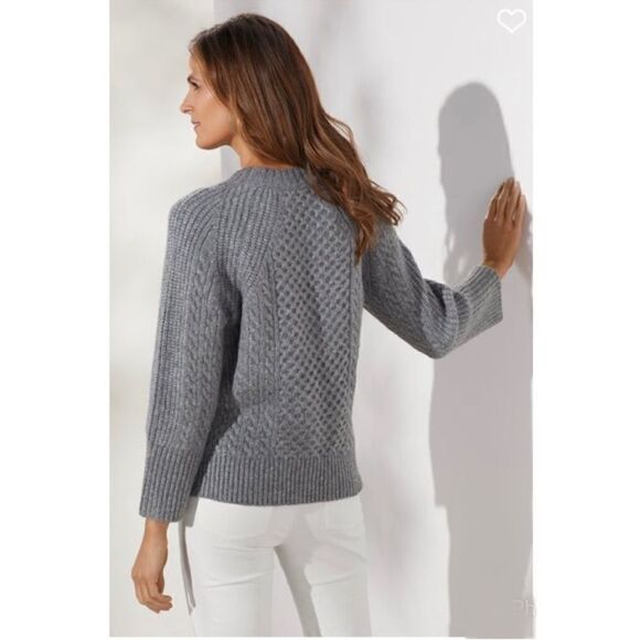 Soft Surroundings Noemi Pearl Cable Knit Sweater Crewneck Gray Size Small - Picture 2 of 9
